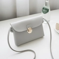Light gray faux leather crossbody bag with golden clasp and knotted shoulder strap - Horizontal / Light Gray