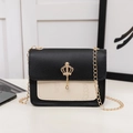 Chic beige and black color-block square crossbody bag with gold crown metal hardware - Black