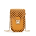 Ginger yellow phone crossbody bag with black clover print and gold chain strap - Brown