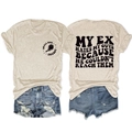 Dettaglio fronte e retro della maglietta da donna con slogan e pantaloncini in denim - S / Sabbia