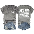 Vista dettagliata fronte e retro della t-shirt grigia stampata e degli shorts in denim - S / grigio scuro