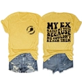 Detailed back and front view of yellow t-shirt with black bold graphic print text - S / Yellow