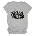 Close-up of Kind VIBES text and heart graphic on a light grey cotton t-shirt - S / Light Gray