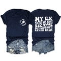 Navy blue crew neck T-shirt with white graphic text print paired with denim shorts - S / Navy Blue