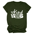 Detail of forest green cotton t-shirt featuring Kind Vibes print and rolled sleeve cuffs - S / Army Green