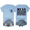 Front and back view of casual cotton t-shirt with bold slogan text and graphic print - S / Light Blue