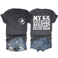 Front and back view of grey cotton blend t-shirt with vintage artistic typography print - S / Black Heather Grey