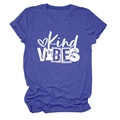 Close-up of the royal blue heather fabric and Kind Vibes graphic print on the cotton T-shirt - S / Vintage Blue