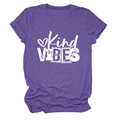 Detail of Kind VIBES text and heart graphic on purple heathered cotton t-shirt - S / Purple (White Print)