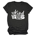 Detailed flat lay of charcoal grey crew neck t-shirt with Kind VIBES vintage graphic print - S / Black
