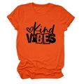 Detail of Kind VIBES print and heart graphic on orange crew neck t-shirt for women - S / Orange
