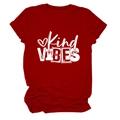 Detailed close-up of red cotton t-shirt featuring white Kind VIBES text and heart graphic - S / Red