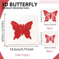 Set of 12 bright red 3D glitter butterfly wall stickers in mixed sizes for decor - Dot Hollow Style (PJ9012-YJ)