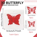 Red glitter 3D butterfly wall stickers set of 12 pieces in two different sizes - Striped Hollow Style (PJ9013-YJ)