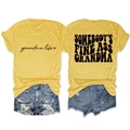 Detailed front and back view of ginger yellow grandma life t-shirt with black typography - Yellow (Black Font)