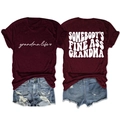 Front and back detail of a wine red crew neck T-shirt with white grandma life graphics - Wine Red (White Font)