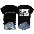 Detailed view of black cotton T-shirt with Somebody's Fine Ass Grandma white text print - Black (White Font)