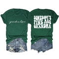 Flat lay detail of green Grandma Life cotton t-shirt with distressed denim shorts - Vintage Green (White Font)