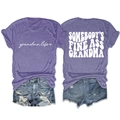 Flat lay of heather purple grandma life t-shirt and distressed blue denim shorts - Purple (White Font)