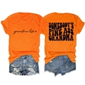 Detail of orange cotton T-shirt featuring Somebody's Fine Ass Grandma bold back print - Orange (Black Font)