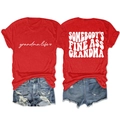 Flat lay of red cotton t-shirt with grandma life script and vintage graphic print back - Red (White Font)