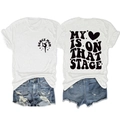Detail view of Dance Mom graphic print on white cotton T-shirt with vintage art text - White (Black Font)