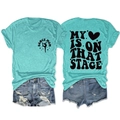Flat lay of women's turquoise DANCE MOM T-shirt and ripped denim shorts set - Deep Water Blue (Black Font)