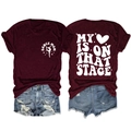 Detail of wine red t-shirt with My Heart Is On That Stage back print and dance mom logo - Wine Red (White Font)