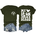 Detail view of front and back print on women's dark green cotton short sleeve t-shirt - Army Green (White Font)