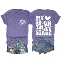 Detailed front and back view of purple Dance Mom T-shirt paired with denim shorts - Purple (White Font)