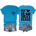 Front and back view of sky blue t-shirt with DANCE MOM print and denim shorts set - Lake Blue (Black Font)