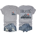 Flachbild von grauem T-Shirt mit Bergprint und distressed Jeans-Shorts mit Rückansicht - S / Hellgrau