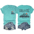 T-shirt bleu clair à col rond avec imprimé montagne et short en jean assorti - Bleu Eau Profonde