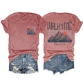 Ensemble t-shirt rose avec motif montagne et short en jean bleu délavé à plat - Or rose