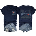 Détail du t-shirt bleu marine avec imprimé montagne et citation Moïse 6:34 au dos - Bleu Marine