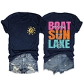 Detail of the distressed color lettering print on the back of this casual navy summer tee - Navy Blue (White Print)