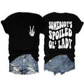 Détail du t-shirt en coton avec texte Somebody's Spoiled et imprimé geste d'os - Noir (Police Blanche)