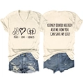 Flat lay of kidney donor awareness V-neck T-shirt with denim shorts on white background - Sand (Black Font)