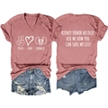 T-shirt con scollo a V, stampa Peace Love Kidneys e slogan donatore sul retro piatto - S / Stampa Frontale Centrale (Carattere Bianco) / Oro rosa