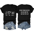 Front and back detail of V-neck T-shirt with Kidney Donor Needed print and denim shorts - Black (White Letters)