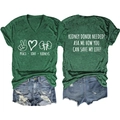 Flat lay of kidney donor V-neck t-shirt and vintage denim shorts with graphic print - Retro Green (White Font)