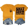Set van geel T-shirt met tekstprint en blauwe denim shorts met versleten details - S / Mosterdgeel (Zwart Lettertype)