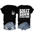 Front and back view of black crew neck T-shirt with Shit Show Supervisor text and denim shorts - Black (White Letters)