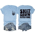 Detail view of the back of light blue T-shirt featuring Shit Show Supervisor print - Light Blue (Black Font)