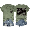Front and back detail of dark green T-shirt with Shit Show Supervisor text and graphic - Olive Green (Black Font)