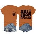 Front and back detail of orange heather t-shirt with Shit Show Supervisor print and denim shorts - Burnt Orange (Black Font)