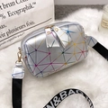 Silver geometric crossbody bag with colorful lines and wide N&BAG letter shoulder strap - Silver