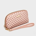 Rosa Vintage-Brieftasche mit Blumenmuster und goldenem Reißverschluss für Damen - Kleeblatt-Monogramm-Stil / Rosa