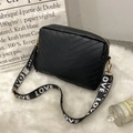 Black V-quilted small square crossbody bag with gold hardware and LOVE wide strap - Black