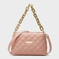 Quilted crossbody bag in dusty pink with gold chain strap and quilted faux leather - Pink
